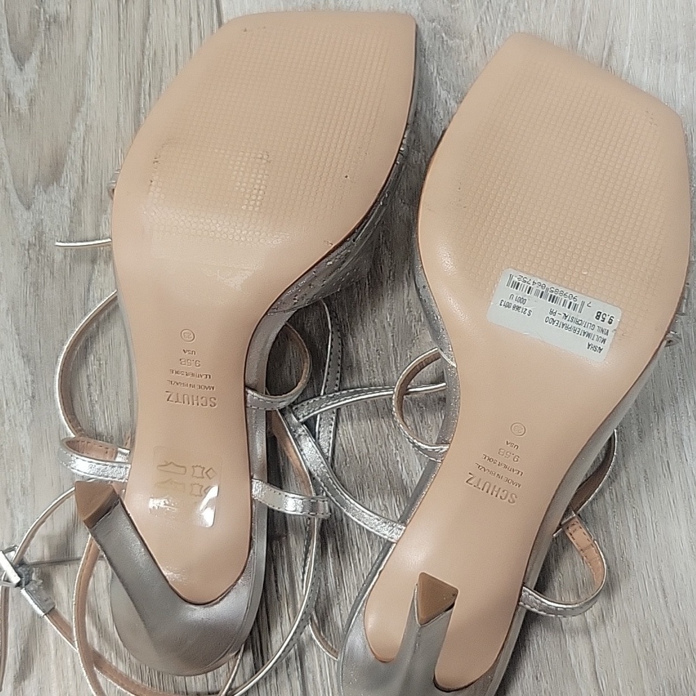 Schutz Size 9 1/2 Silver Aisha Leather & Vinyl Sandal NWT - Picture 10 of 11